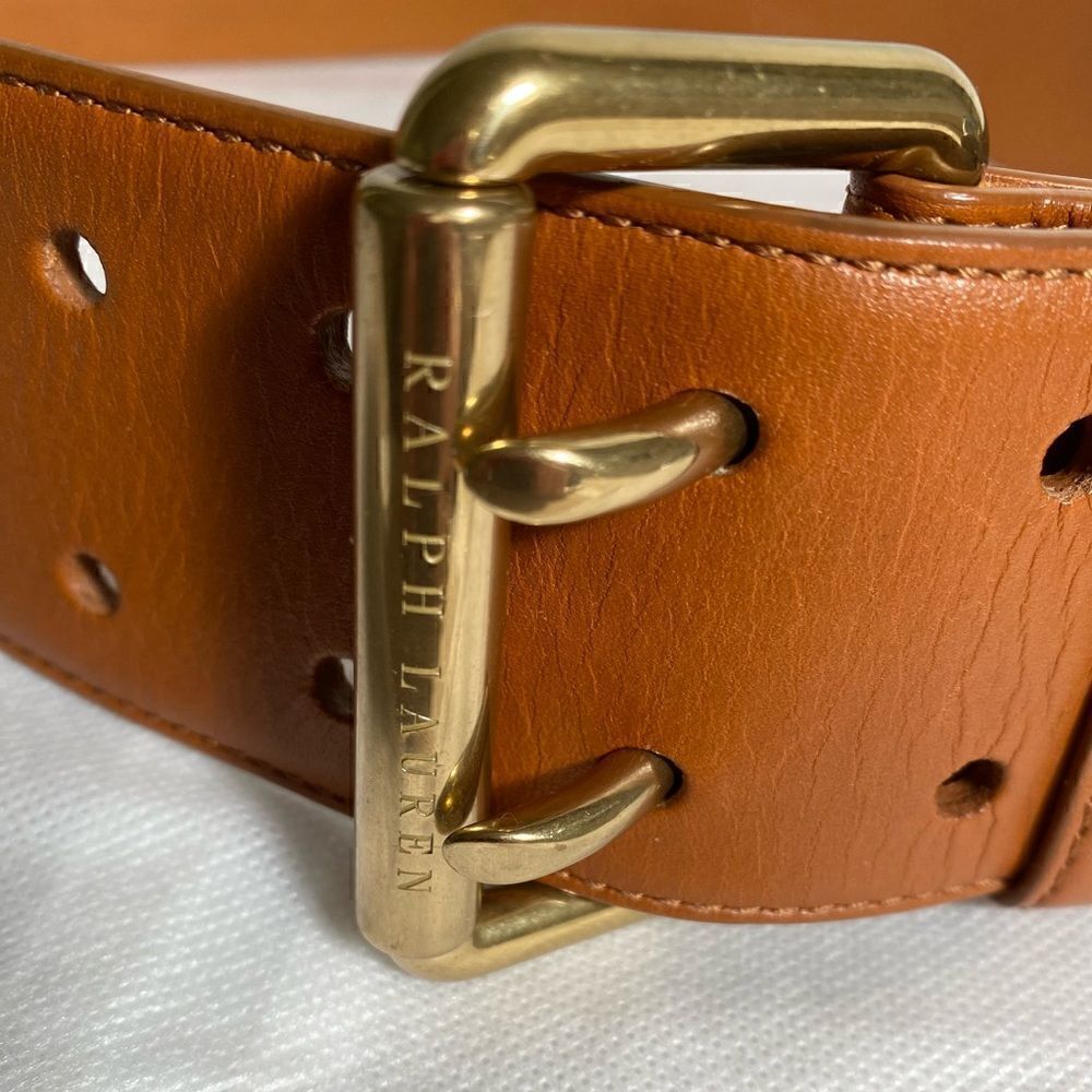 Ralph Lauren Wide Italian Calfskin Leather Double Prong Roller Buckle Belt - Picture 5 of 16